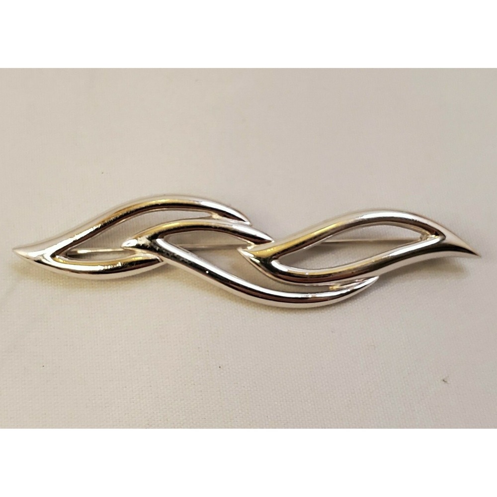 Vintage Monet Silver Tone Stylized Leaf Flame Brooch Pin